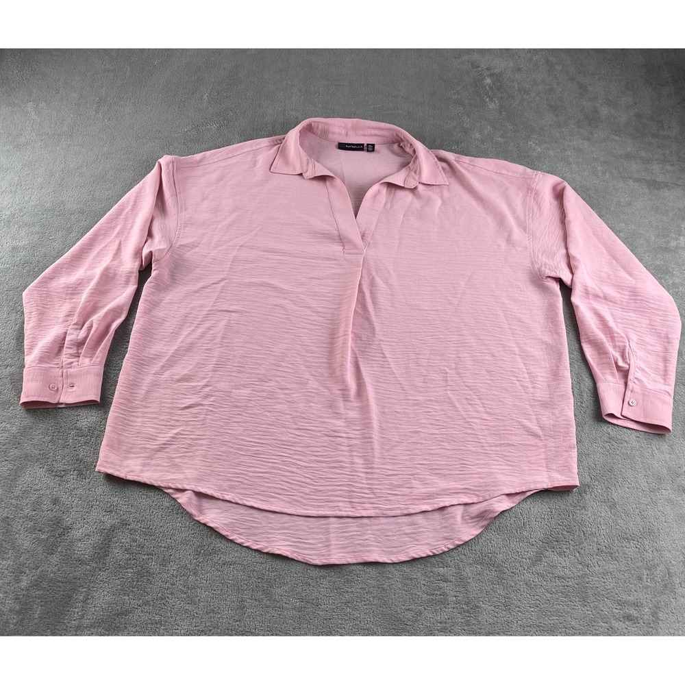 RAFAELLA Women Pink Textured Long Sleeve Collared V Neck‎ Casual Shirt XL